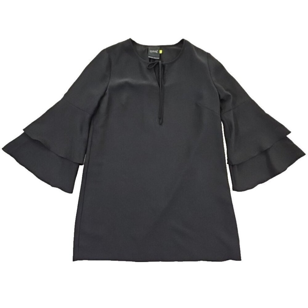 Lysse Flutter Sleeve Tunic Women's Size Large Black‎ Crepe Fully Lined EUC LN